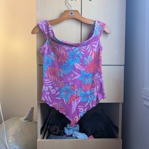Free People Pink and Blue Patterned Bodysuit